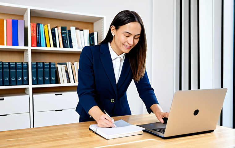 A professional female self-learning coach, fully clothed in modest business attire, is engaged in a collaborative discussion with a male student, also in appropriate professional dress. They are seated at a clean, modern wooden desk in a bright, contemporary co-working space, featuring an open laptop and neatly arranged books. The atmosphere is collaborative and focused, emphasizing personalized guidance. Perfect anatomy, correct proportions, natural pose, well-formed hands, proper finger count, natural body proportions, professional photography, high quality, safe for work, appropriate content, fully clothed, professional, family-friendly.