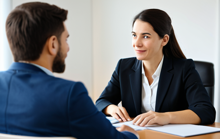A professional female coach and a male learner engaged in a productive coaching session. Both are fully clothed in modest, appropriate business attire. The coach leans slightly forward, exhibiting active listening and empathy, while the learner speaks with an engaged expression. They are seated at a clean, modern desk in a professional office setting with a blurred, warm background, conveying a focused and collaborative atmosphere. Professional photography, high quality, perfect anatomy, correct proportions, natural pose, well-formed hands, proper finger count, natural body proportions, safe for work, appropriate content, fully clothed, professional, family-friendly.