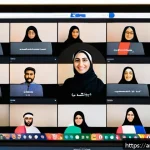 Home 16 자기주도학습코치의 커뮤니티 관리 전략 - A vibrant virtual community meeting scene featuring diverse Arabic-speaking adults engaged in a dyna...