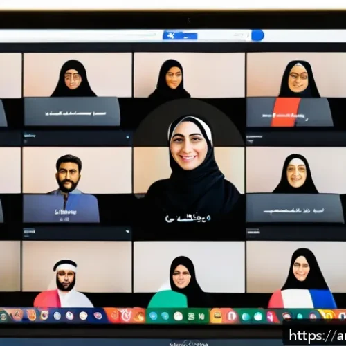 Home 28 자기주도학습코치의 커뮤니티 관리 전략 - A vibrant virtual community meeting scene featuring diverse Arabic-speaking adults engaged in a dyna...
